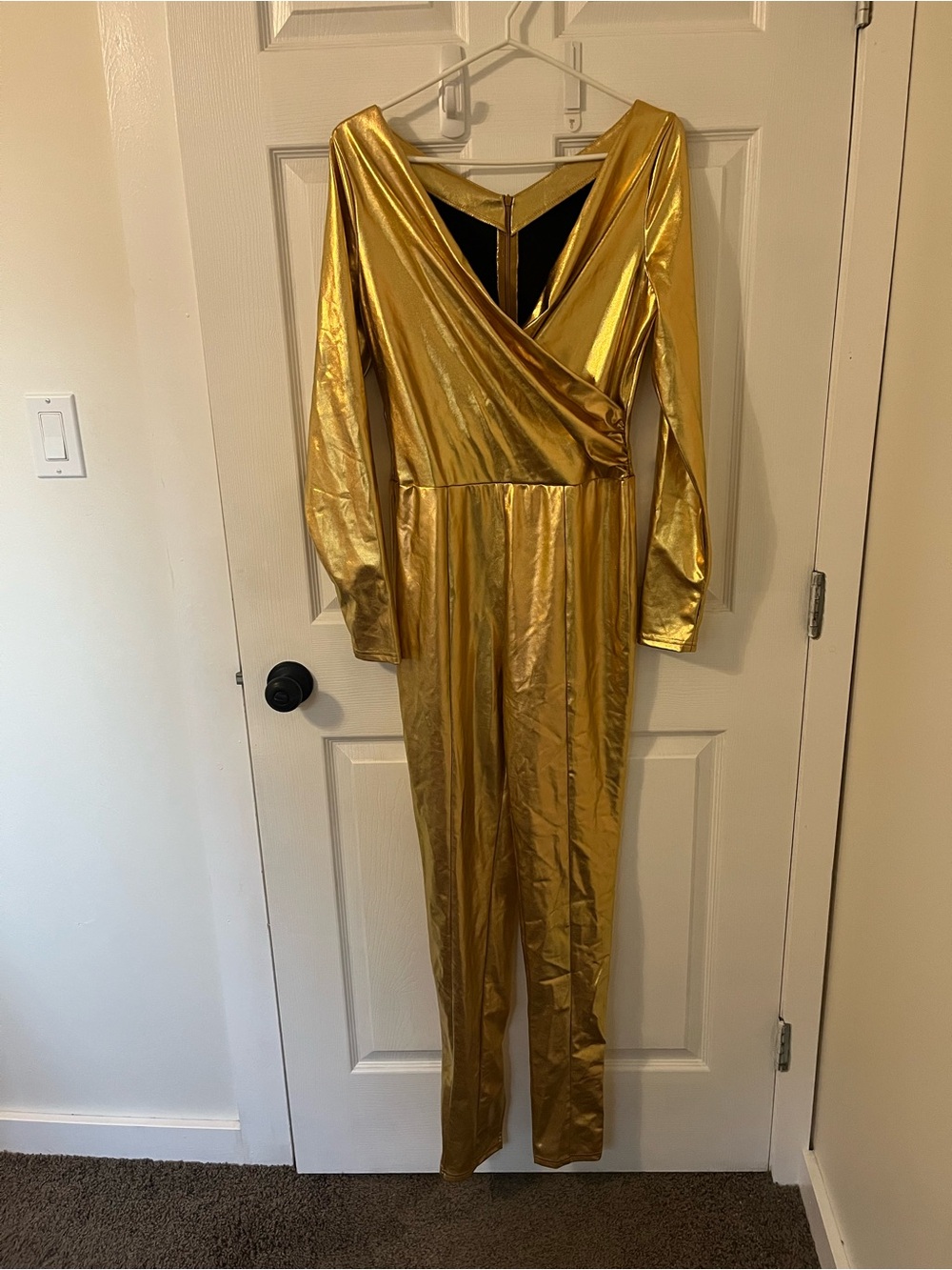 Shiny Gold Metallic Zippered-back, Wrap-front Jumpsuit Costume - Women